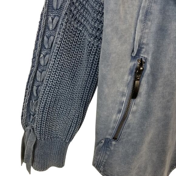 North Style Jersey Knit Cable Knit Sleeve Open Front Cardigan Jacket Blue 1X - Picture 5 of 8